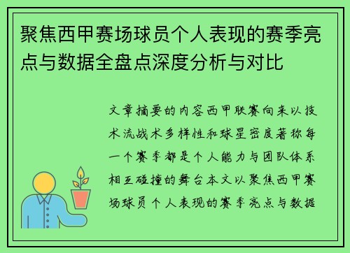 聚焦西甲赛场球员个人表现的赛季亮点与数据全盘点深度分析与对比