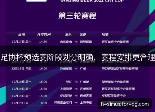 足协杯预选赛阶段划分明确，赛程安排更合理